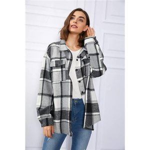 Womens Casual Plaid Shacket Wool Blend Button Down Long Sleeve Fall Overshirt